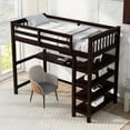 thumbnail image 1 of Twin Size Loft Bed with Storage Shelves and Built-in Desk, Wood Loft Bed Frame with Full-length Guardrails and Ladder for Kids Boys Girls Bedroom Dorm, Space Saving, Espresso, 1 of 7