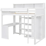 Twin Size Loft Bed With Desk Space Saving Design Solid Wood Frame Easy Assembly Bedroom Furniture 17.7 x 48.5 x 75.70