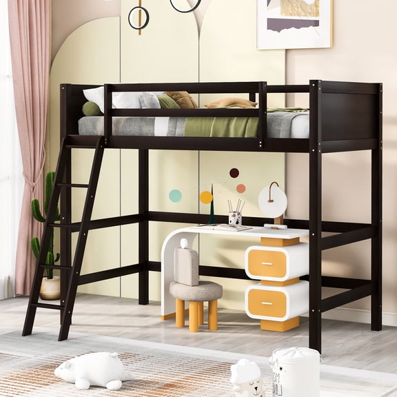 Twin Size Loft Bed With , Solid Wood In Finish - Versatile Space
