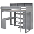 thumbnail image 1 of Twin Size Loft Bed with Desk, Solid Wood Twin Loft Bed Frame with Ladder and Wardrobe, 1 of 8