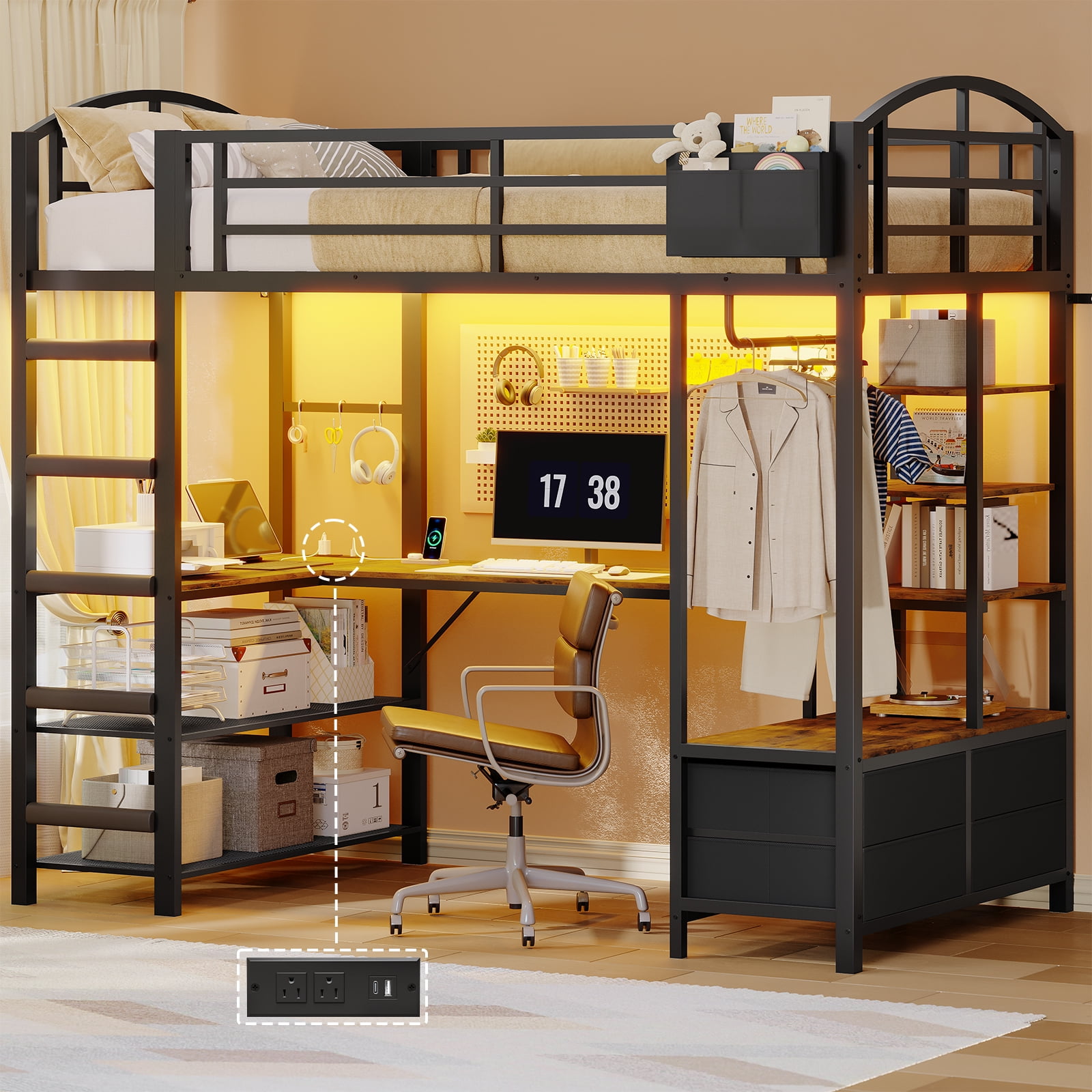 IKEA デトルフ IKEA Steel Twin Size Loft Bed with Desk, Silver - Walmart.com