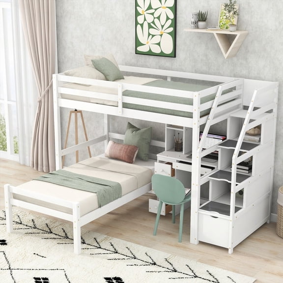 Twin Size Loft Bed with Storage, Stand-alone Bed & Solid Wood Frame in White