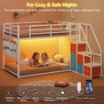 thumbnail image 1 of Twin Size Low Bunk Beds with LED Lights, Twin Over Twin Bunk Bed Frame with 6 Storage Drawers and Pocket Organizer for 2 Teens, Twin Metal Bed Frame with Reversible Storage Staircase, White, 1 of 9