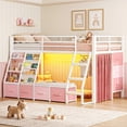 thumbnail image 1 of Twin Size Low Loft Bed with 7 Drawers & Bookshelf Reading Nook & Upholster Cushioned Seats LED Under-bed Play House Metal Platform Bed Small Space Furniture Pink, 1 of 13