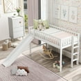 thumbnail image 1 of Twin Size Low Loft Bed with Slide and Built-in Ladder, House Loft Bed Frame with Full-Length Safety Guardrails for Kid Teens Bedroom, No Box Spring Needed, White, 1 of 7