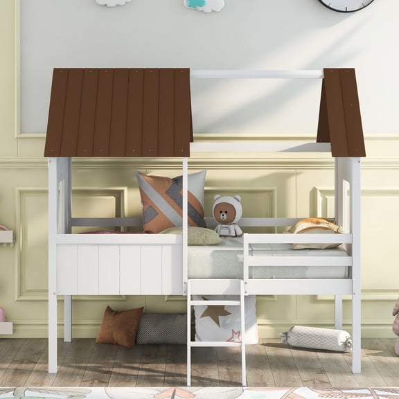 Twin Size Low Loft Bed With Side Windows - Provide A Tranquil Sleep Space For ' Restful And Playtime