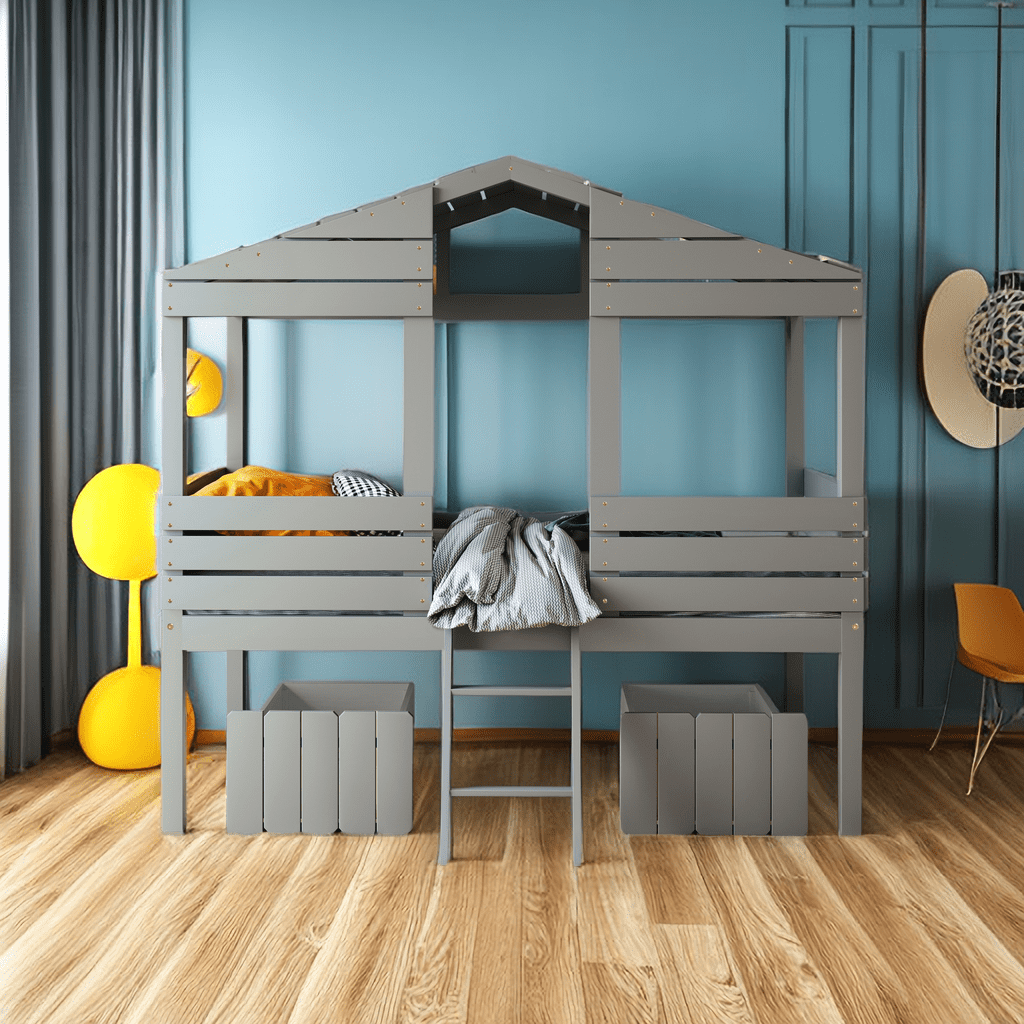 Twin Size Low Loft Wood House Bed with Two Drawers - Walmart.com