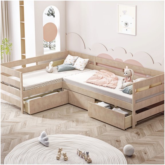 Twin Size Low Profile Platform Bed with 3 Large Drawers, Wood Frame, No Box Spring Option
