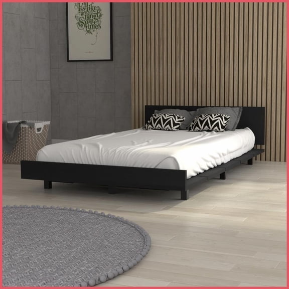 Twin Size Manufactured Wood Platform Bed Frame - No Box Spring Needed, Black Wengue, Ideal for Small Rooms & Guest Spaces
