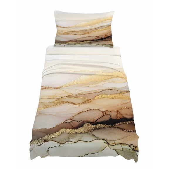 Twin Size Marble Yellow Sheet Sets Gradient Gold Marbling Modern Art Soft Breathable Microfiber Bed Sheets Deep Pockets 4 Piece Bed Sheets Set, 1 Fitted Sheet, 1 Flat Sheet & 1 Pillowcases
