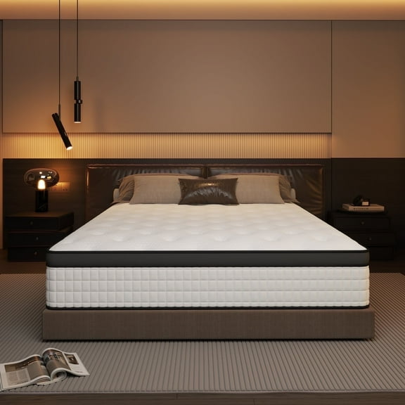 Doubleslee Twin Mattress, 10" Boxed Memory Foam Hybrid Spring with Motion Isolation and Pressure Relief - Black and White