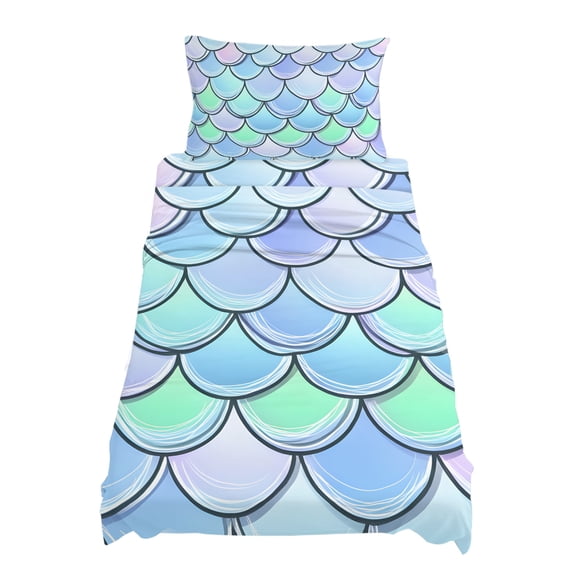 Twin Size Mermaid Tail Backdrop Sheet Sets Fish Scale Soft Breathable Microfiber Bed Sheets Deep Pockets 4 Piece Bed Sheets Set, 1 Fitted Sheet, 1 Flat Sheet & 1 Pillowcases