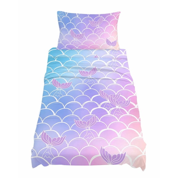 Twin Size Mermaid Tail Sheet Sets Rainbow Gradient Overlay Soft Breathable Microfiber Bed Sheets Deep Pockets 4 Piece Bed Sheets Set, 1 Fitted Sheet, 1 Flat Sheet & 1 Pillowcases