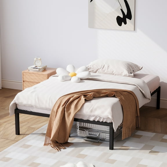 Twin Size Metal Bed Frame, 8" Platform Bed Frame Twin Size with Storage Space Under Bed, 1000 LBS Heavy Duty Steel Slat Support, Easy Assembly, No Box Spring Needed, Noise Free (Black)