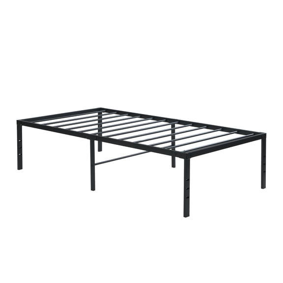 Twin Size Metal Bed Frame, Heavy Duty Platform with Reinforced Support, Easy No-Tool Assembly, Noise Free, Under Bed Storage Space, Black