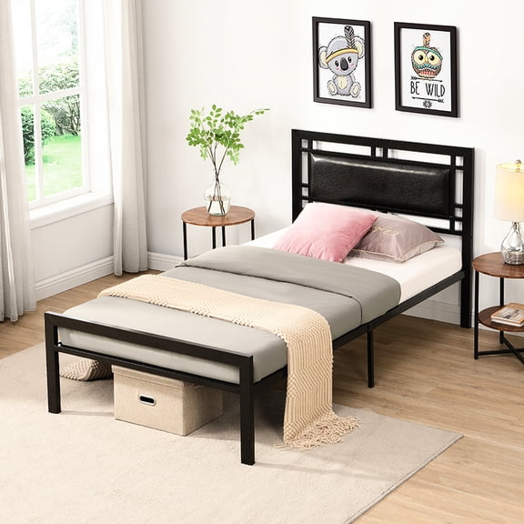 Twin Size Metal Bed Frame - , Noise- Bedroom Piece, Black Modern , Silent For Bedroom,