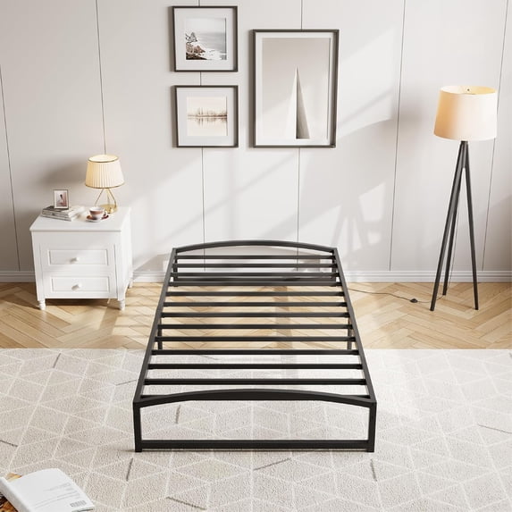 Twin Size Metal Bed Frame,Platform Twin Bed Frame with Arch Design,10 Inch Heavy Duty Strong Support Slats,Sturdy Mattress Foundation,Easy Assembly,No Box Spring Needed,Black