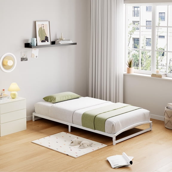 Twin Size Metal Bed Frame,Platform Twin Bed Frame with Arch Design,6 Inch Heavy Duty Strong Support Slats,Sturdy Mattress Foundation,Easy Assembly,No Box Spring Needed,White