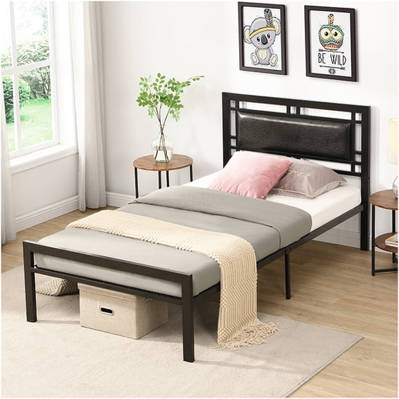Twin Size Metal Bed Frame with Platform Base, Heavy Duty Steel Structure, Noise-Free Design, Easy Assembly, No Box Spring Needed
