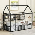 thumbnail image 1 of Twin Size Metal Bed House Bed Frame With Storage and Nightstand Shelves, Black, 1 of 12