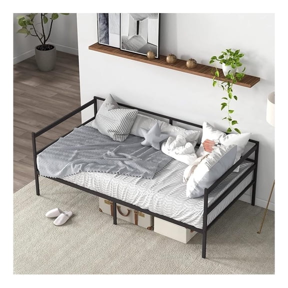 Twin Size Metal Daybed Frame, Heavy-Duty Metal Slats Support Platform Bed, Home Sofa Bed with Storage, No Box Spring Needed, Easy Assembly, Mattress Foundation for Living Room, Guest Room