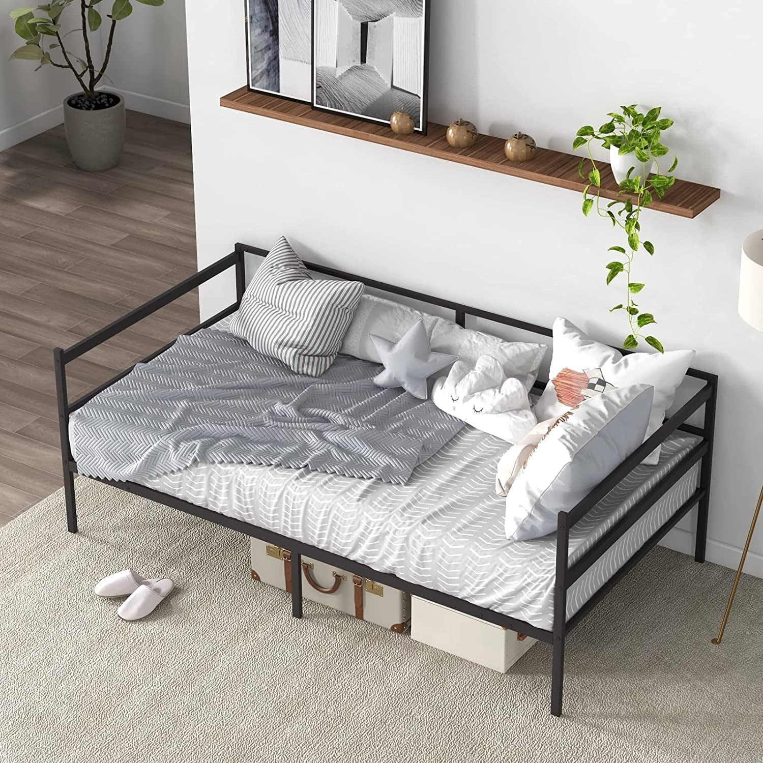 Twin Size Metal Daybed Frame, HeavyDuty Metal Slats Support Platform