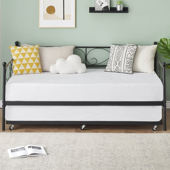 Twin Size Metal Daybed Frame, Metal Sofa Bed Frame, Heavy Duty Metal Slats Support, Day Bed for Living Room