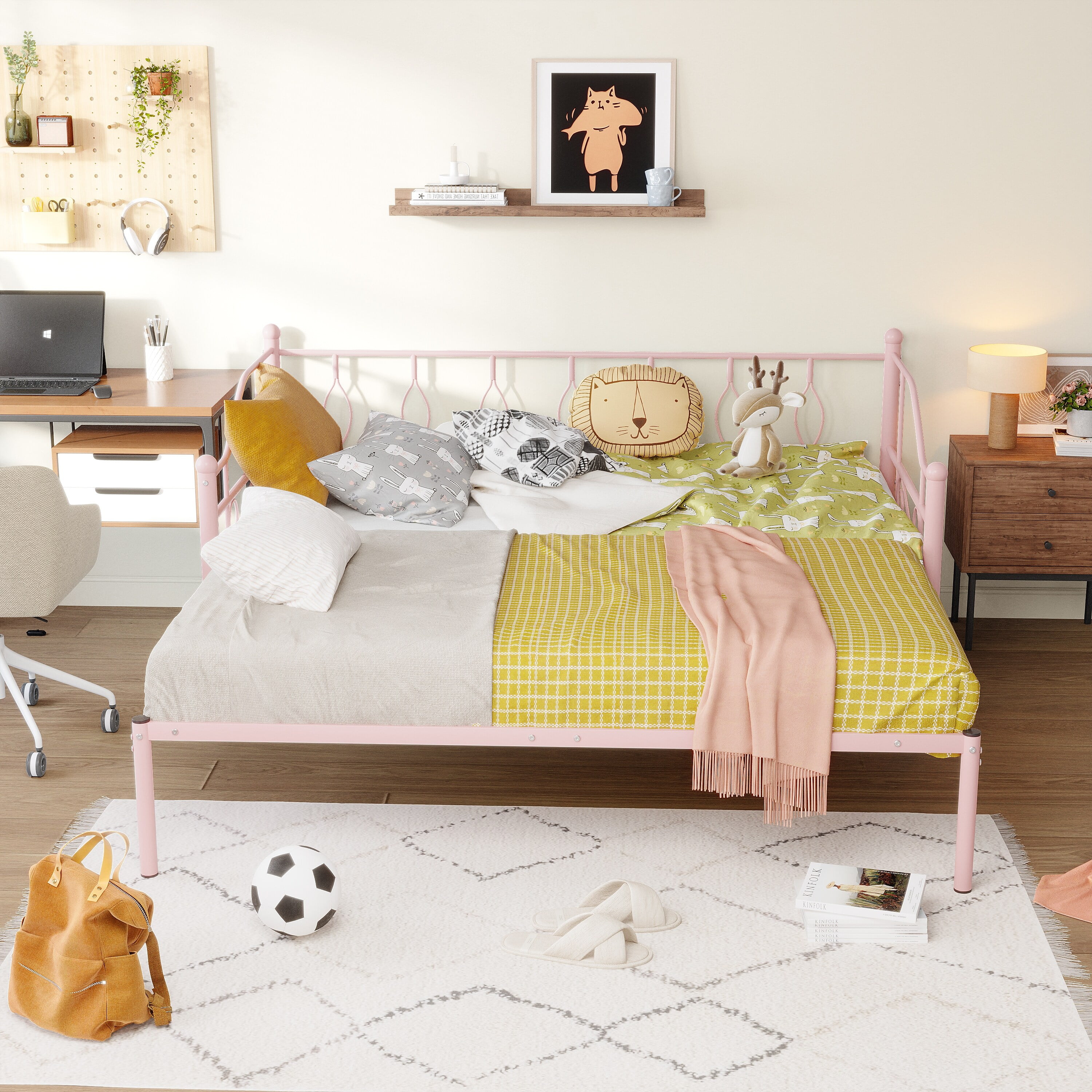 Twin Size Metal Daybed with Trundle, Daybed with Slat No Box required