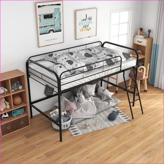 Twin Size Metal High Loft Bed with Dual Ladders & Storage Steps Black - Space-Saving Bedroom