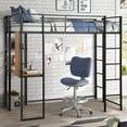 thumbnail image 1 of Twin Size Metal Loft Bed with 2 Shelves and One Desk, Build-in Ladders and Length Guardrails, Space-Saving Design, Twin Bed Frame for Kids/Teens (Black), 1 of 7