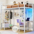 thumbnail image 1 of Twin Size Metal Loft Bed with Desk and Shelves, Twin LED Loft Bed with LED Lights&Charging Station&Ladder&Drawers, Safety Guard, No Box Spring Needed, White, 1 of 9