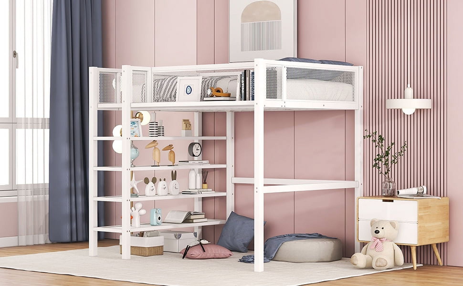 Twin Size Metal Loft Bed, Modern Heavy-Duty Loft Bed with Storage 4 ...