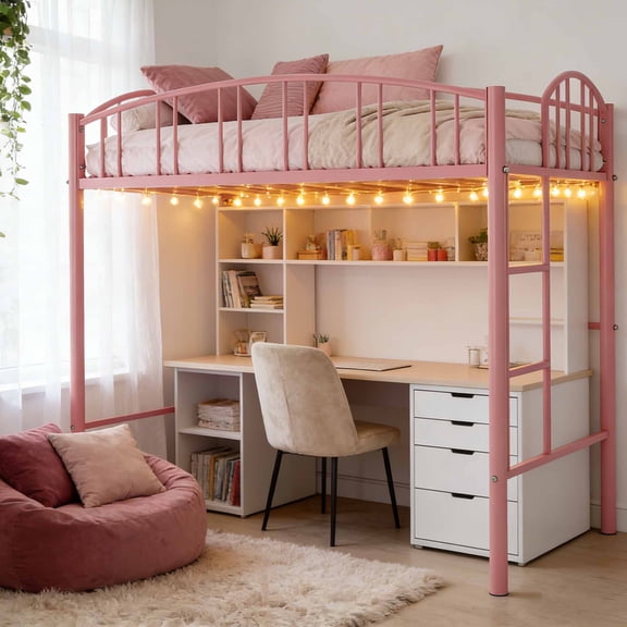 Twin Loft Bed with Safety Guardrail - 400lb Capacity Heavy Duty Space Saving Design for Teens and Adults