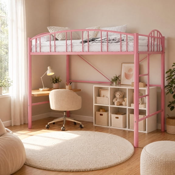 Twin Loft Bed with Safety Guardrail - 400lb Capacity Heavy Duty Space Saving Design for Teens and Adults