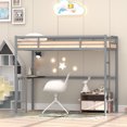 thumbnail image 1 of Twin Size Metal Loft Bed with Desk, High Loft Bed Frame with Ladder and Guardrails, Space Saving, No Box Spring Needed, for Boys Girls Teens Adults, 1 of 7