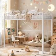 Twin Size Metal Loft Bed with Safety Guardrail - Heavy Duty Space Saving Design, 400lb Capacity, No Box Spring Needed, for Adults