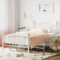 Twin Size Metal Platform Bed Frame for Girls, Twin Bed Frame with Headboard and Footboard Heavy Duty Mattress Foundation with Steel Slats Support, No Box Spring Needed, Easy Assembly