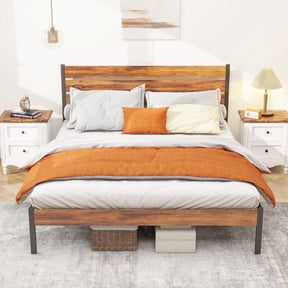 Queen Size Bed Frame- Heavy Duty Mattress Foundation with HeadBoard, Steel Slats Support (No Box Spring Needed)