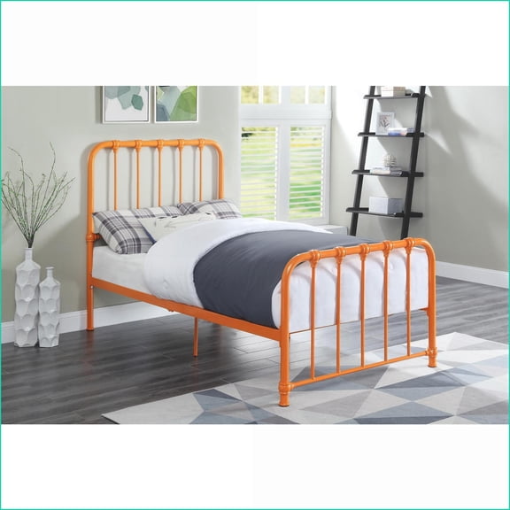 Twin Size Metal Platform Bed Frame - No Box Spring Needed, Orange Finish for Bedroom/Guest Room
