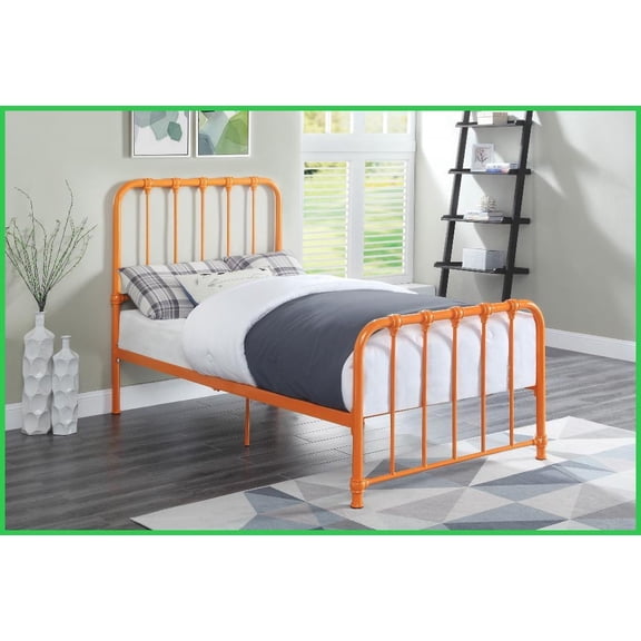 Twin Size Metal Platform Bed Frame – Orange Finish, No Box Spring Needed for Bedroom