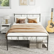 Twin Size Metal Platform Bed Frame with Headboard and Footboard, Heavy Duty Mattress Foundation with Steel Slats Support, No Box Spring Needed, Black