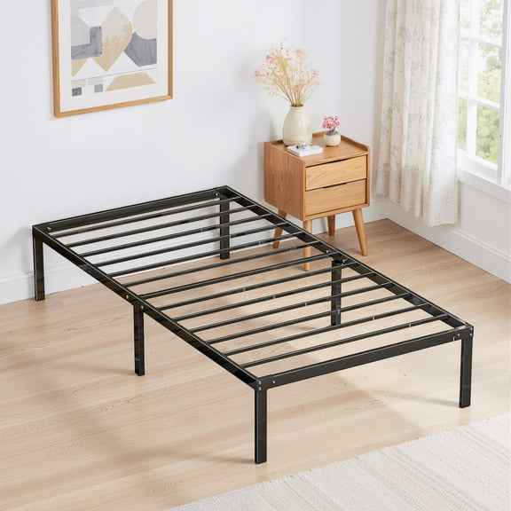 Twin Size 14" Height Metal Platform Bed Frame with Steel Slat Support, No Box Spring Required, Under-Bed Storage, Easy Assembly, Black
