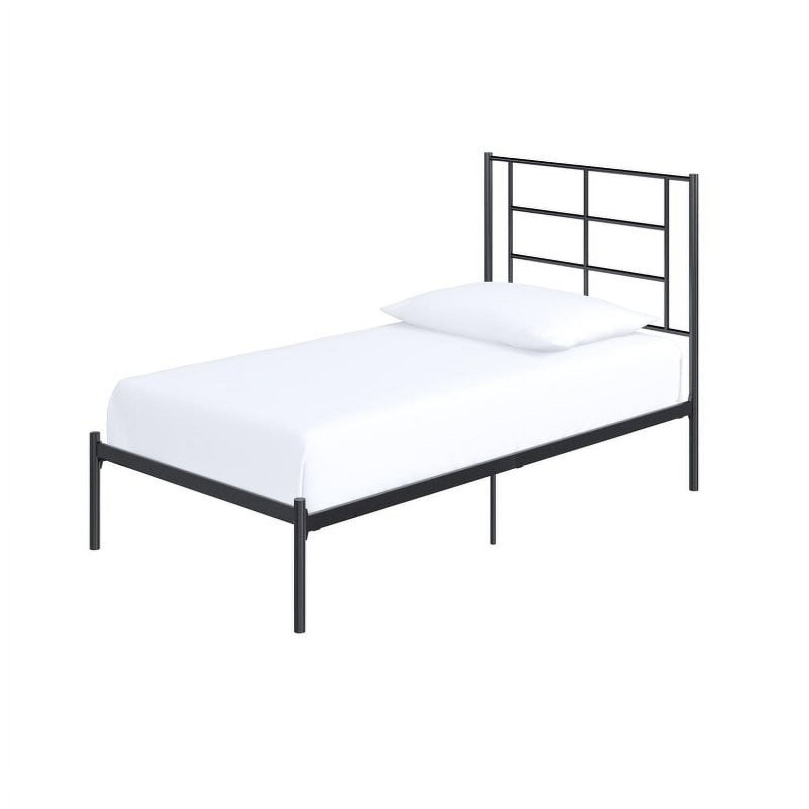 Twin Metal Platform Bed Frame with Black Upholstered Center Panel Headboard