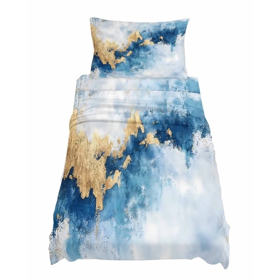 Twin Size Modern Marble Texture T Sheet Sets Blue Gold Abstract Fusion Soft Breathable Microfiber Bed Sheets Deep Pockets 4 Piece Bed Sheets Set, 1 Fitted Sheet, 1 Flat Sheet & 1 Pillowcases