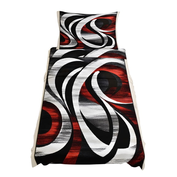 Twin Size Modern Seamless Stitching Sheet Sets Black Red Geometric Soft Breathable Microfiber Bed Sheets Deep Pockets 4 Piece Bed Sheets Set, 1 Fitted Sheet, 1 Flat Sheet & 1 Pillowcases