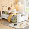 thumbnail image 1 of Twin Size Montessori Bed with Detachable Guardrails, Solid Wood Low Platform Bed with Fence, Montessori Daybed Safety Fence Desig  (White), 1 of 9