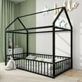Twin Size Montessori Floor Bed, Twin Metal House Bed Frame with Fence