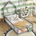 thumbnail image 1 of Twin Size Montessori Floor Bed with House-Shaped Headboard and Safety Rails,Wood Bed Frame for Boys, and Girls , Grey, 1 of 8