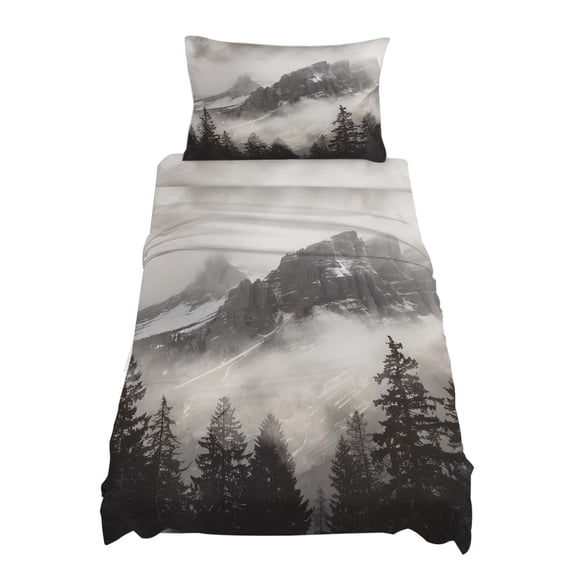 Twin Size Mountains Forest Sheet Sets Nature Landscape Fog Cloud Soft Breathable Microfiber Bed Sheets Deep Pockets 4 Piece Bed Sheets Set, 1 Fitted Sheet, 1 Flat Sheet & 1 Pillowcases