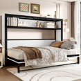 thumbnail image 1 of Luckynote Twin Size Murphy Bed, Metal Foldable Bed Frame with Storage Shelves, Space Saving Design, Gray, 1 of 10